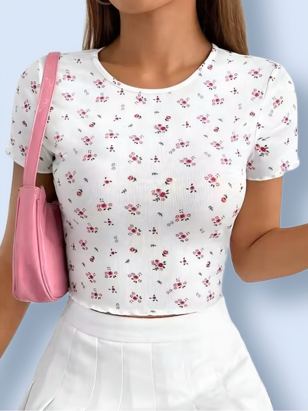 Y2K 90s Cottagecore Ditsy Floral Crop Top NWT XS Ribbed Baby Tee Feminine Dainty